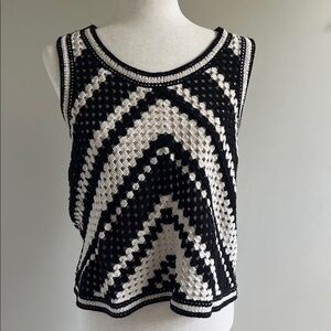 Black and White Crochet Tank Sleeveless Top Size XL